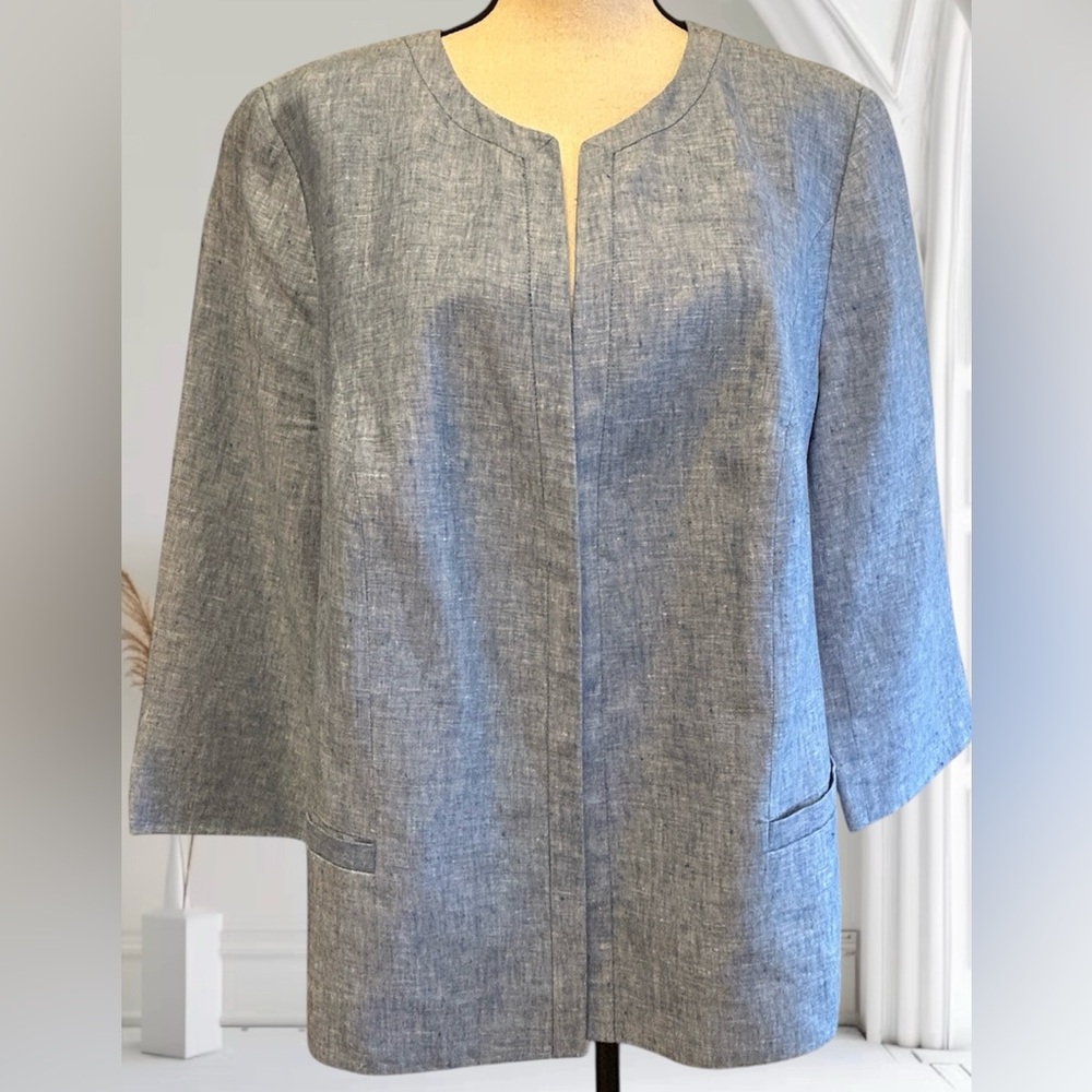 Talbots Plus Size 20W Linen Chambray Open Front Jacket Summer Blazer